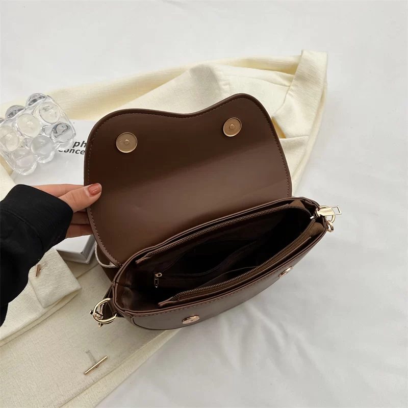 Women Vintage Solid Color Flap Small Saddle Shoulder Underarm Bag Fashion PU Leather Wide Strap Crossbody Bag_6