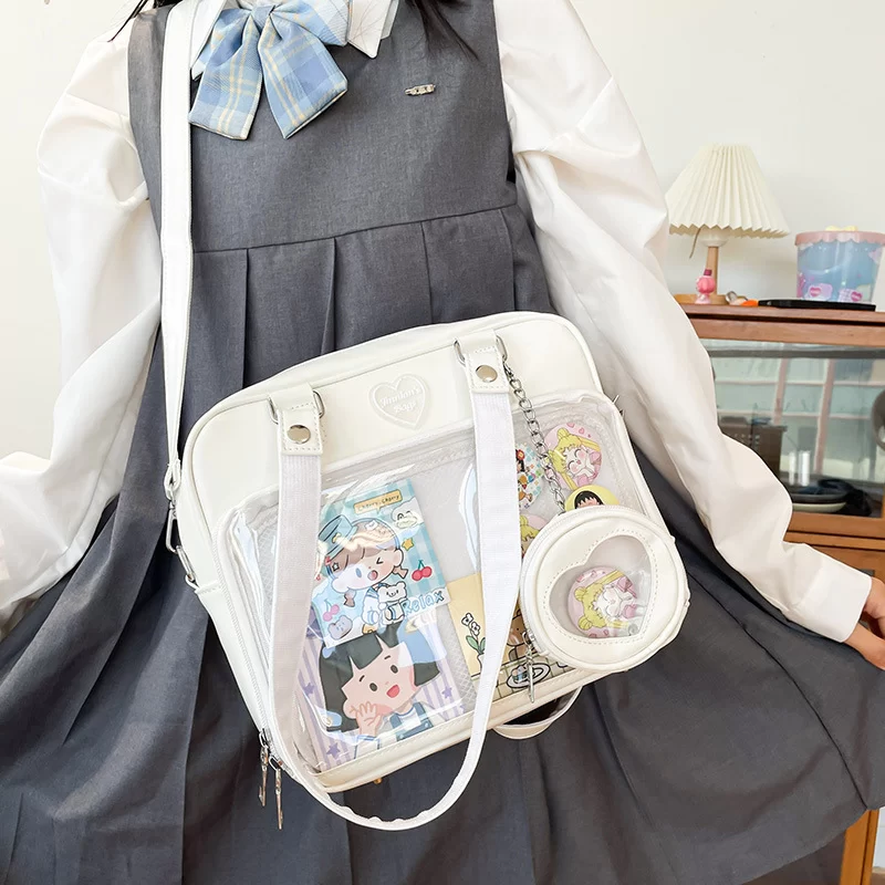 Japanese Style Kawaii Bag Women PU Leather JK Uniform Bag Girls Transparent Shoulder Bag Student School Bags itabag women Bolso_2