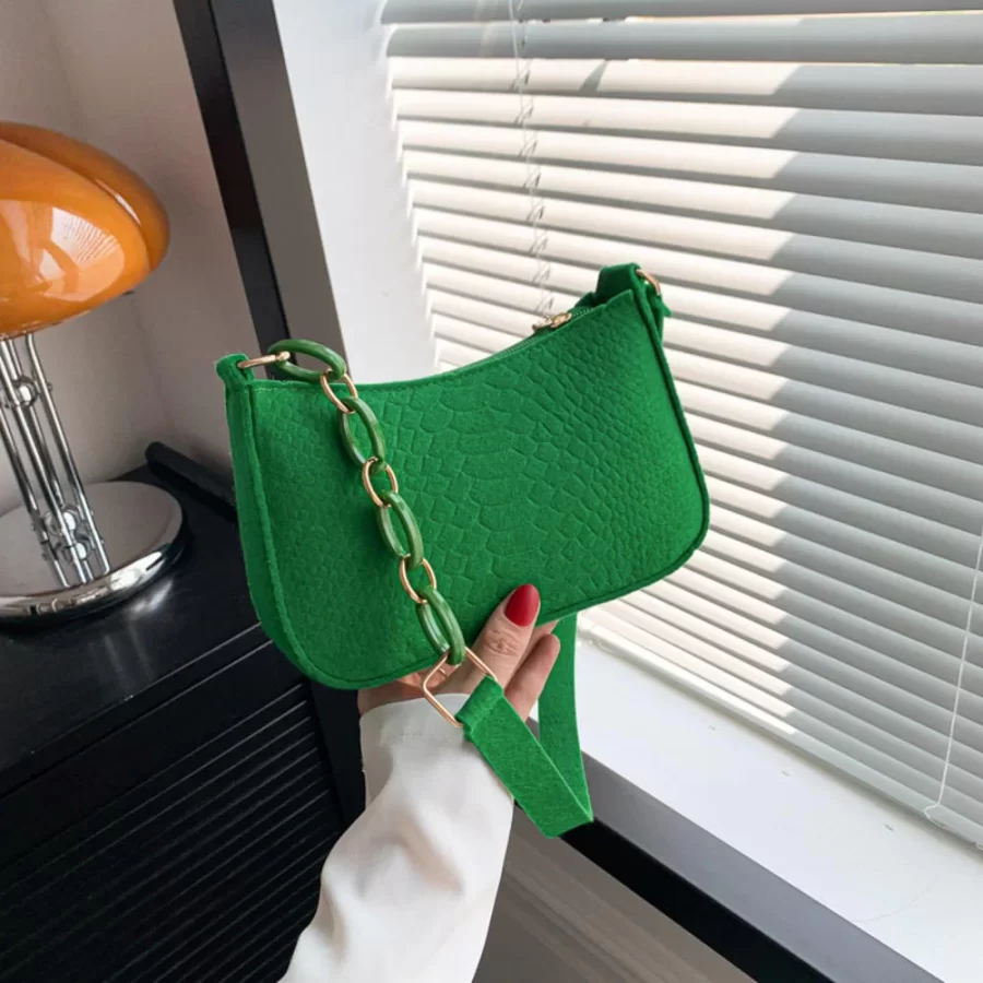 Fashion Felt Cloth Pattern Shoulder Bags For Women Small Handle Underarm Bag Clutch Luxury Solid Color Female Handbag With Purse_6