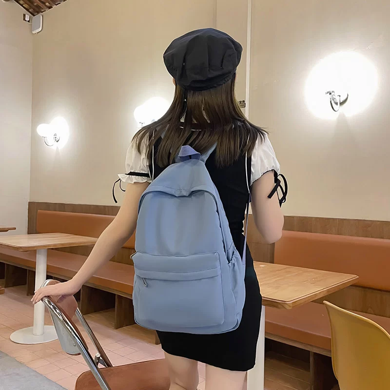 Women Schoolbag Waterproof Large Capacity School Backpack Smooth Zipper Solid Teens Girl Casual Daypack Bag Student Supply NEW_4