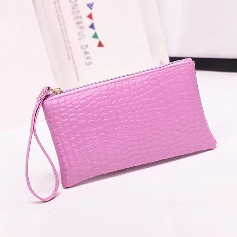 New Women Crocodile Pattern PU Long Wallet Litchi Grain Coin Purse Female Bag Wrist Bags Zipper Phone Pocket Credit Card Holder_4