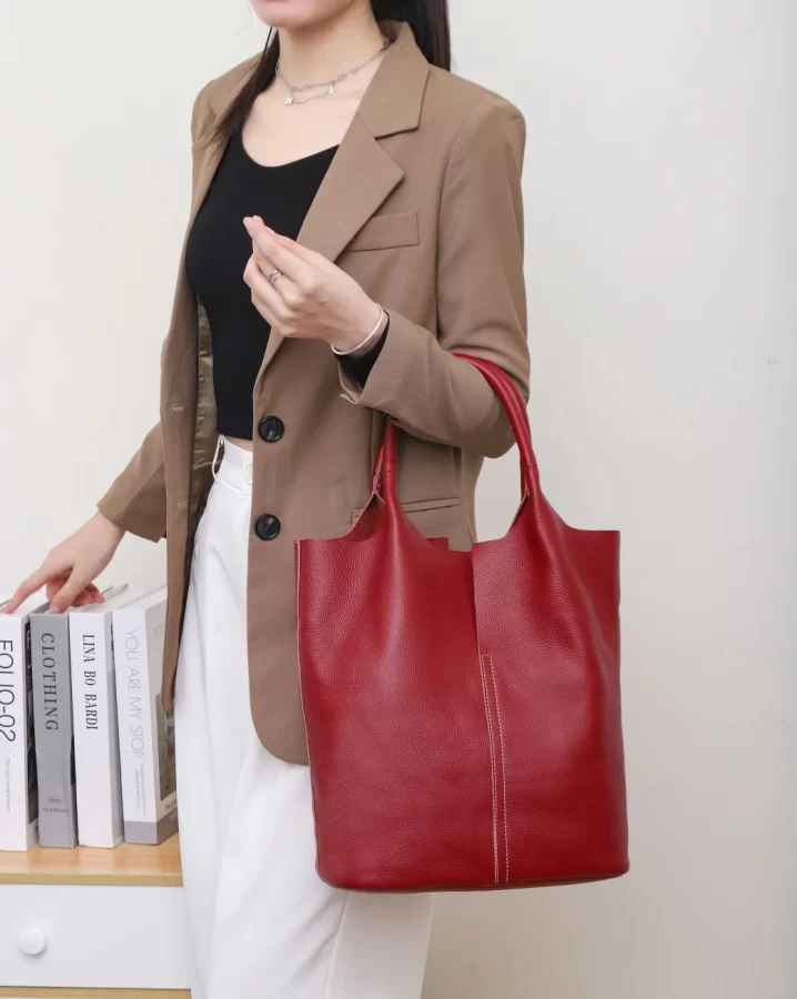 Genuine Leather Commuter Tote Bag Simple Ladies Soft Cowhide Tote Shoulder Handbag Large Capacity Women Bucket Bag 2025 New_11