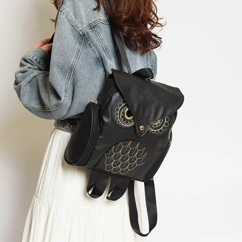 Women Backpack Stylish Cool Black PU Leather Owl Backpack Female Hot Sale Women Bag bagpack for girls_6