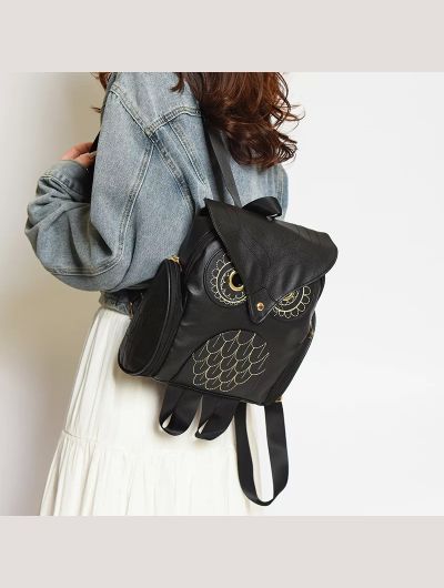 Women Backpack Stylish Cool Black PU Leather Owl Backpack Female Hot Sale Women Bag bagpack for girls