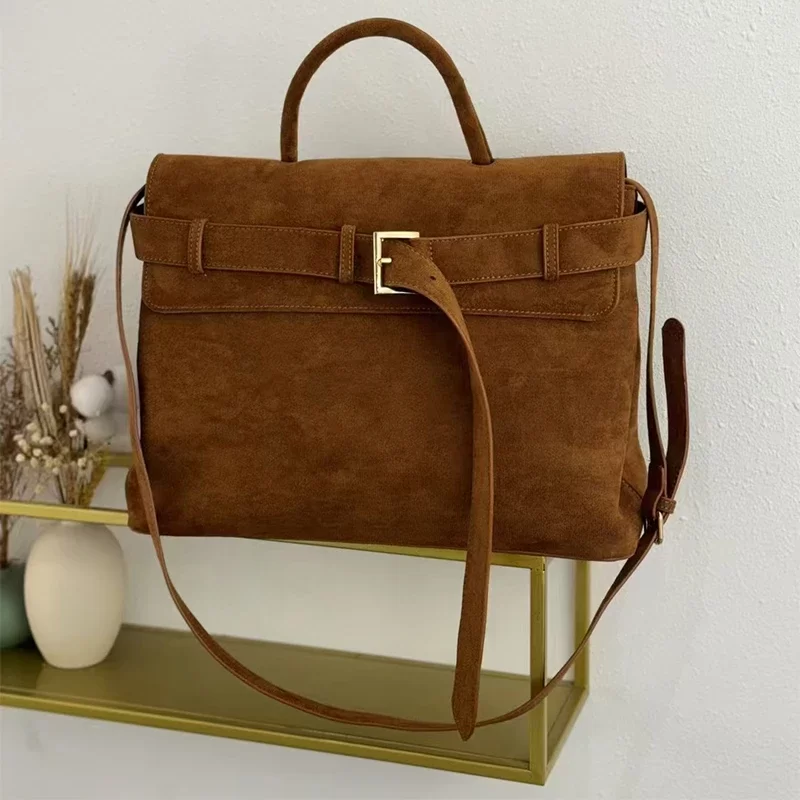 Suede Bag Brand Women Bag Frosted Suede Brown Women Totes Versatile Belt Bucklewomen Shoulder Bags Fashion Crossbody Handbags_8