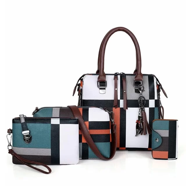 Luxury Handbags plaid Women Bags Designer New tassel Purses and Handbags Set 4 Pieces Bags Female Feminina travel tote_9