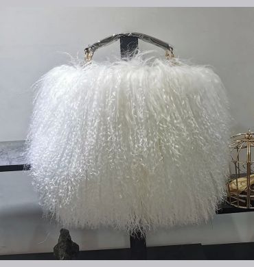 Luxury Real Fur Pearl Chain Shoulder Bag for Women Designer Purses and Handbags Women's Party Clutch Crossbody Bag High Quality