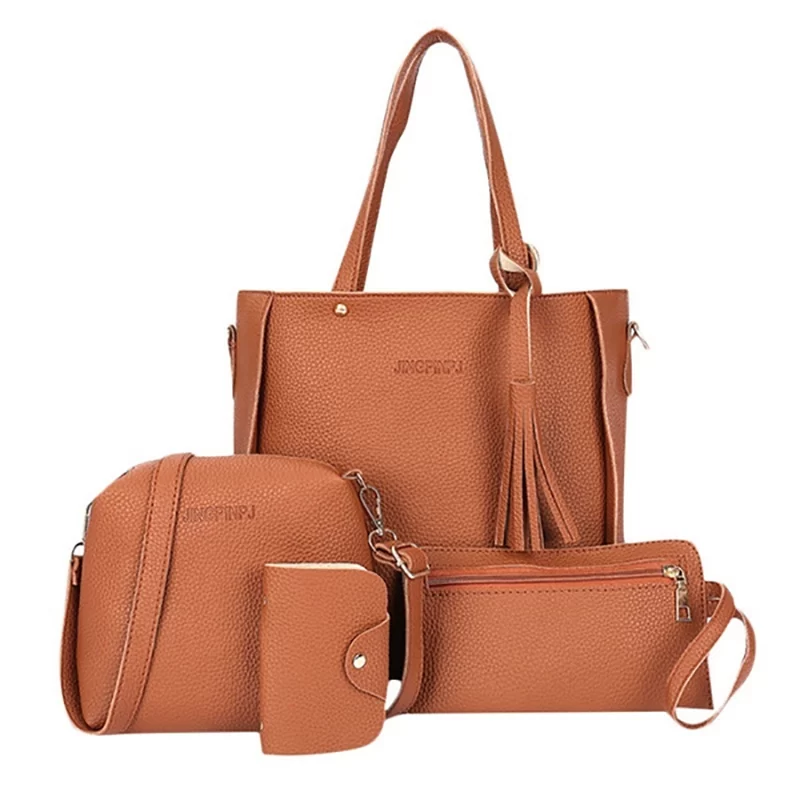 4pcs/set Ladies Leather Bag Set Polyester Shoulder Bag Handbag Messenger Bag Set 9 Colors_7