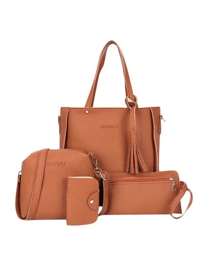 4pcs/set Ladies Leather Bag Set Polyester Shoulder Bag Handbag Messenger Bag Set 9 Colors