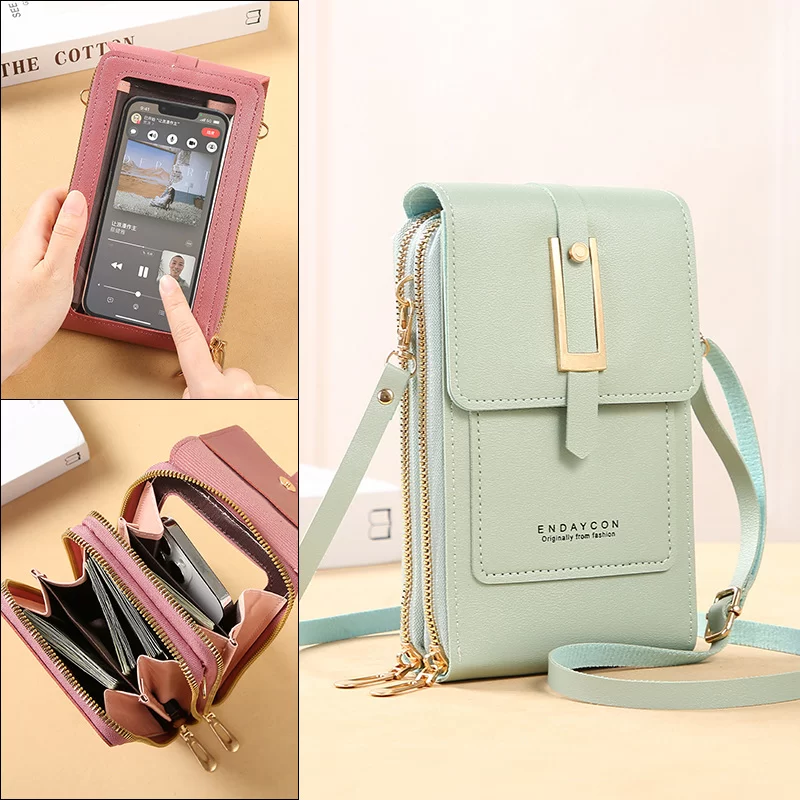 Touch Screen Cell Phone Women Bags Soft Leather Wallets Hand Purses Crossbody Bags for Women Small Handbag Cheap Women's Bags_1