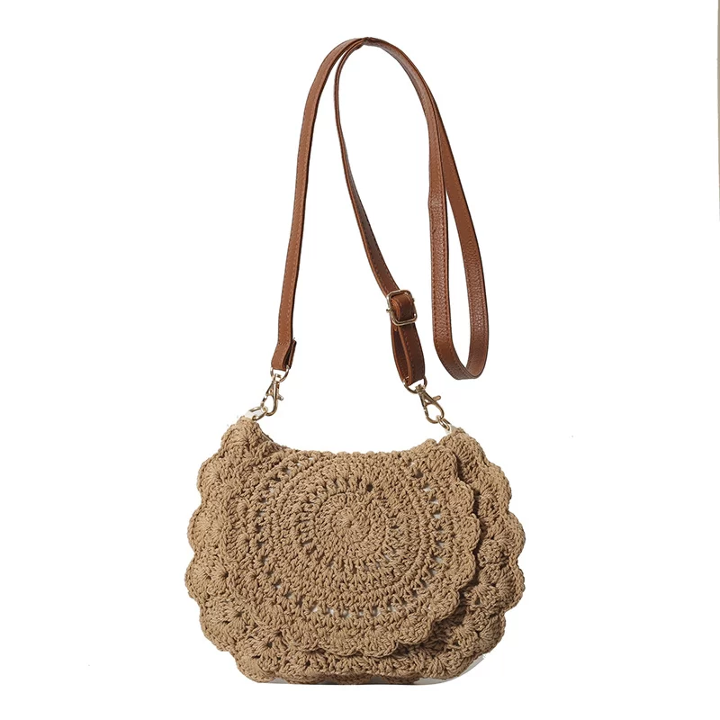 Fashion Hollow Woven Shoulder Bag For Women Handmade Cotton Thread Crochet Crossbody Bag Summer Beach Bag Flip Button Handbag_8