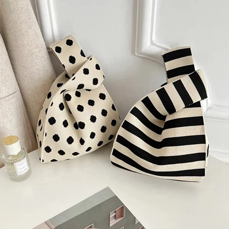 Fashion Handmade Knit Handbags Women Mini Knot Wrist Bag Korean Casual Tote Bag Reusable Shopping Bags_4