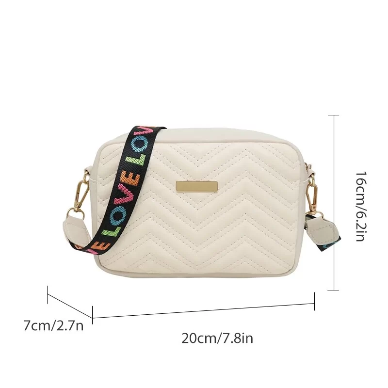 Embroidered Camera Bag PU Material Casual Small Square Bag Versatile Single Shoulder Bag Printed Shoulder Strap_2