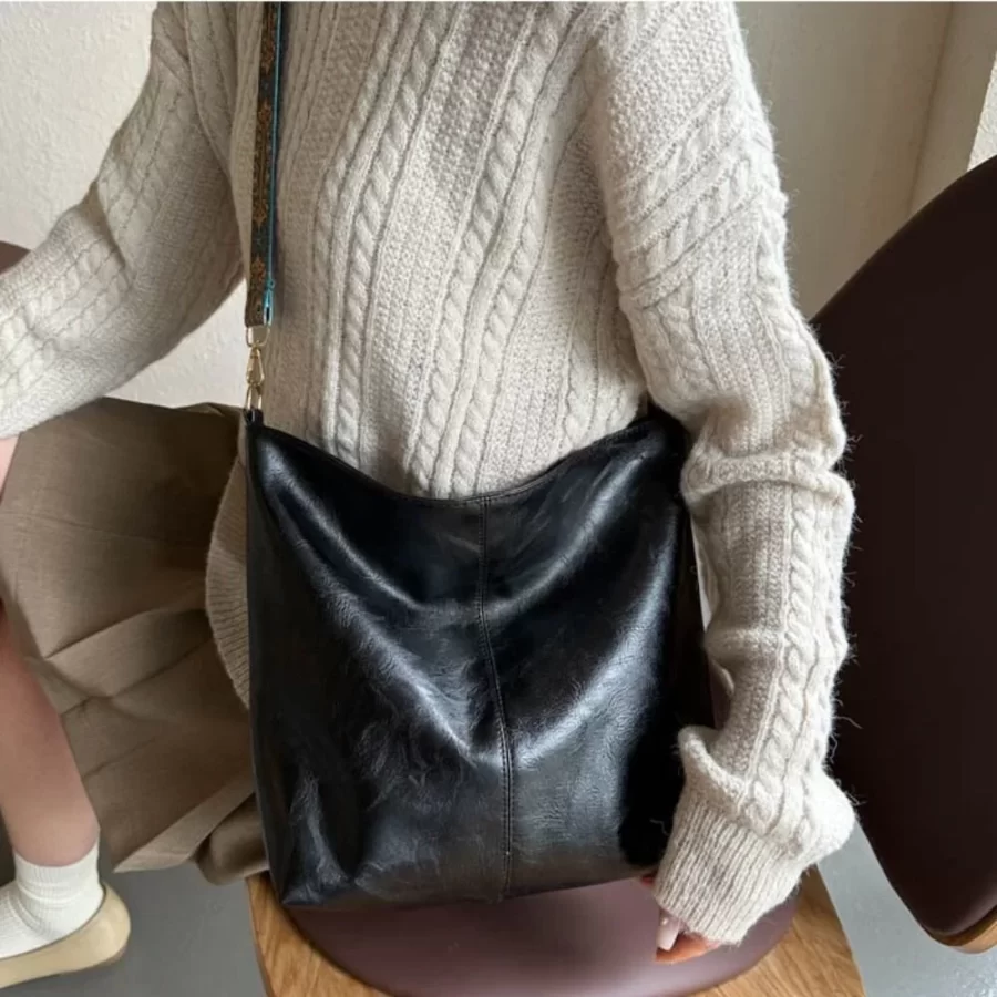 Large Capacity Bag Women's New Fashion Shoulder Bag Retro Versatile Broadband Crossbody Tote Bag Geometric Strap Hobo Bag_3