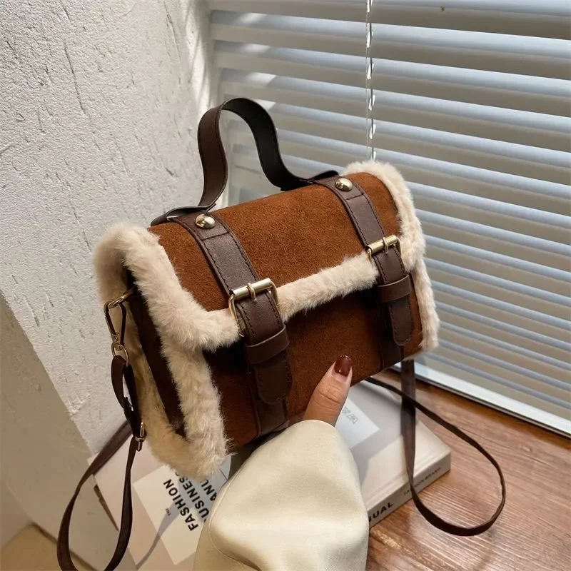 Winter Women Crossbody/shoulder Bag 2023 New Lamb Plush Velvet Bag Lady Small Square Handbag French Korea Style_7