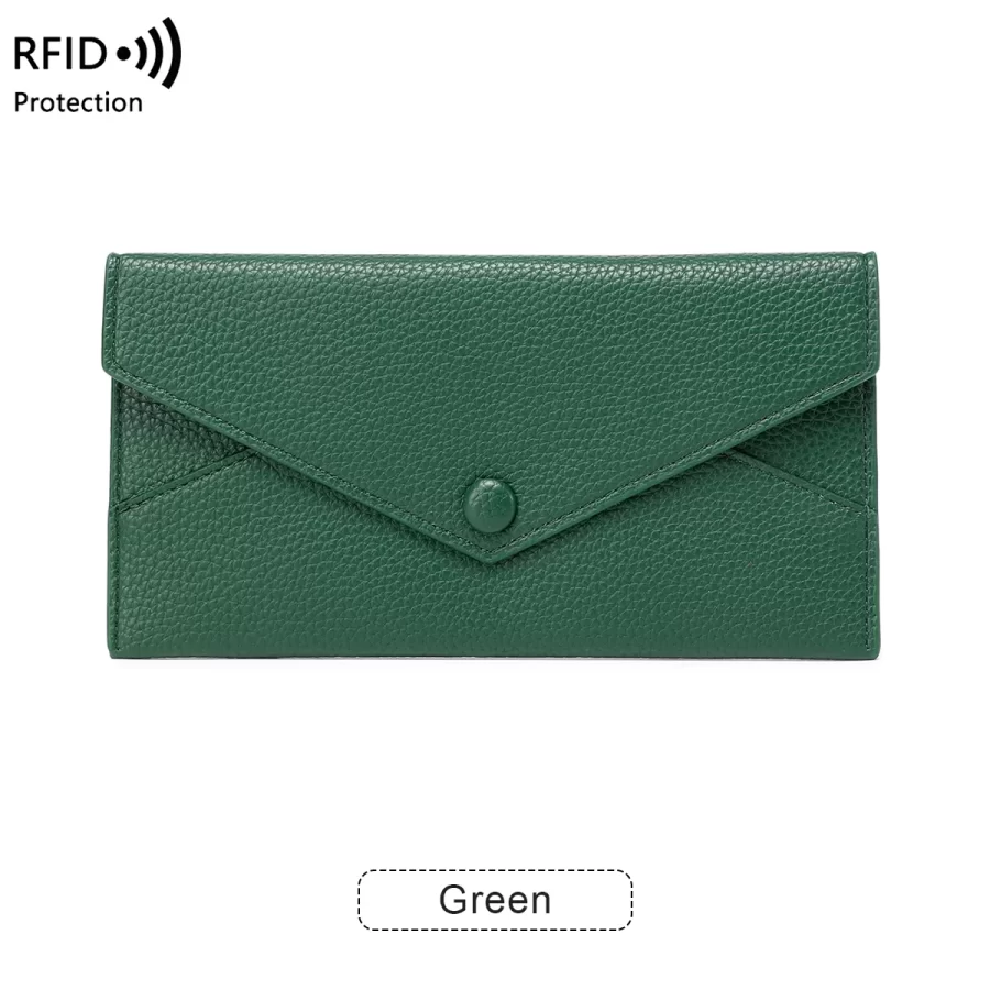 RFID Anti-Theft Purse for Women, Lychee Print, Soft Leather, Envelope Long Wallet, Ultra-thin, Portable, Simple Hand Bag_11