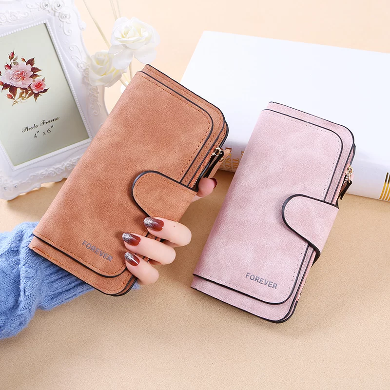 New buckle women's Korean version wallet three fold fashion women's bag multi-card women's purse frosted two-tone fabric_1