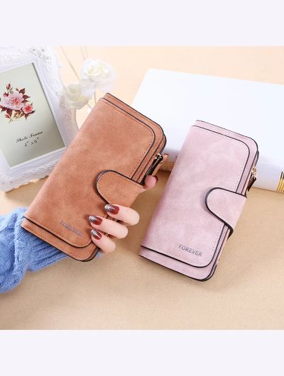 New buckle women's Korean version wallet three fold fashion women's bag multi-card women's purse frosted two-tone fabric