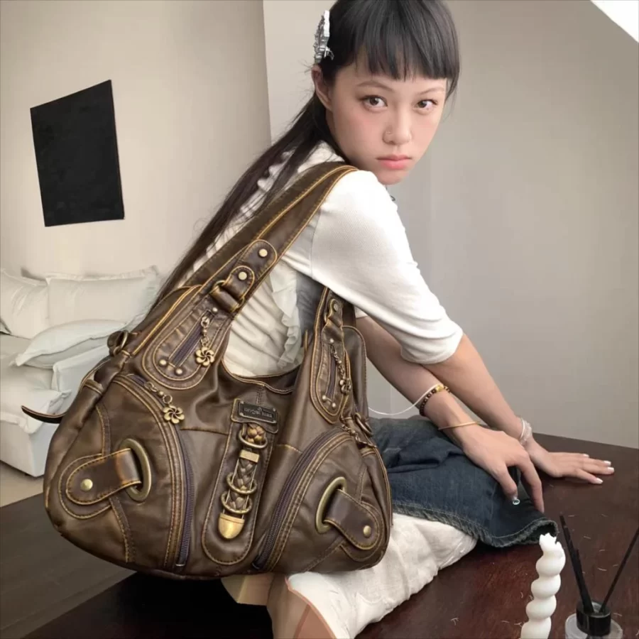 JIAERDI Vintage Brown Y2k Handbag Women Retro Subculture Leather Large Capacity Shoulder Bags Ladies Harajuku Aesthetic Tote Bag_7