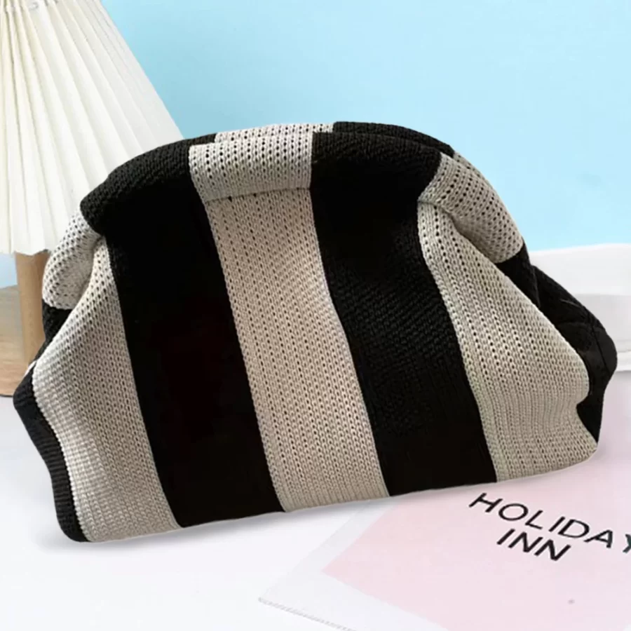 Summer Beach Clutch Bag Contrast Color Small Crochet Handbag Knitting Dumpling Clutch for Women Cute Cloud Casual Colorblock Bag_7