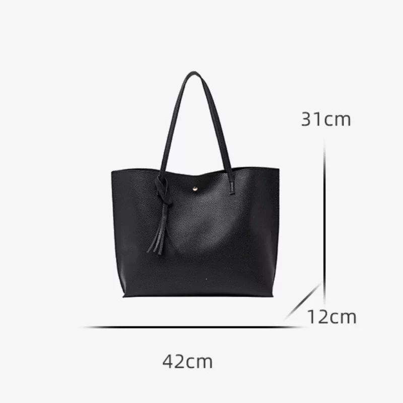 New Trend Women Single Shoulder Bag Casual Large Capacity Pu Lychee Pattern Tassel Outdoor Simple Tote Bag_5