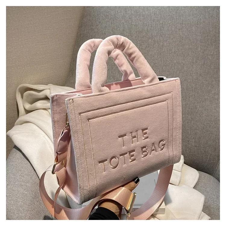 Female Square Tote Crossbody Bag Aesthetic Velour Elegant Letter Print Ladies Shoulder Bags Top Handle Women's Charisma Handbags_11