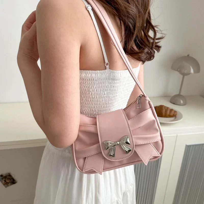 Trendy Bow Shoulder Bag Handbag Casual Underarm Bag Daily Commuting Bags PU Leather Lady Banquet Bag Business Women's Bags_4