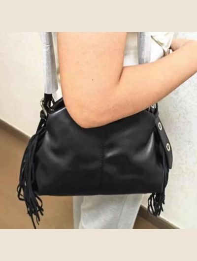 PU Leather Bucket Bag Tassel Woman Shoulder Bag Brand Messenger Bag Clutch Ladies Shoulder Bag Lady Crossbody Bag Sac A Main