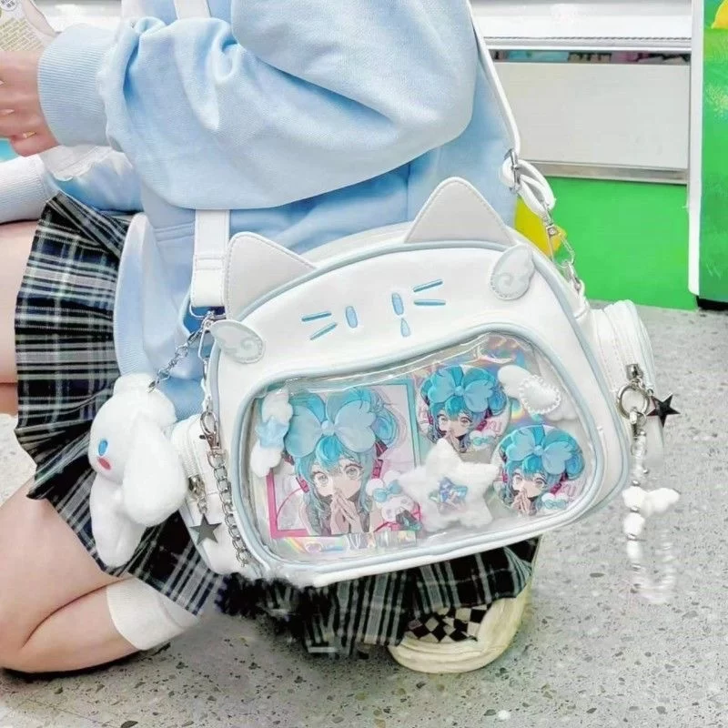 New Y2K Korean Kawaii Cat Ita Bag Cute PU Shoulder Bag Girls Transparent Pocket Harajuku Crossbody Bag Women's Fashion Backpacks_1