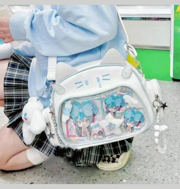 New Y2K Korean Kawaii Cat Ita Bag Cute PU Shoulder Bag Girls Transparent Pocket Harajuku Crossbody Bag Women's Fashion Backpacks