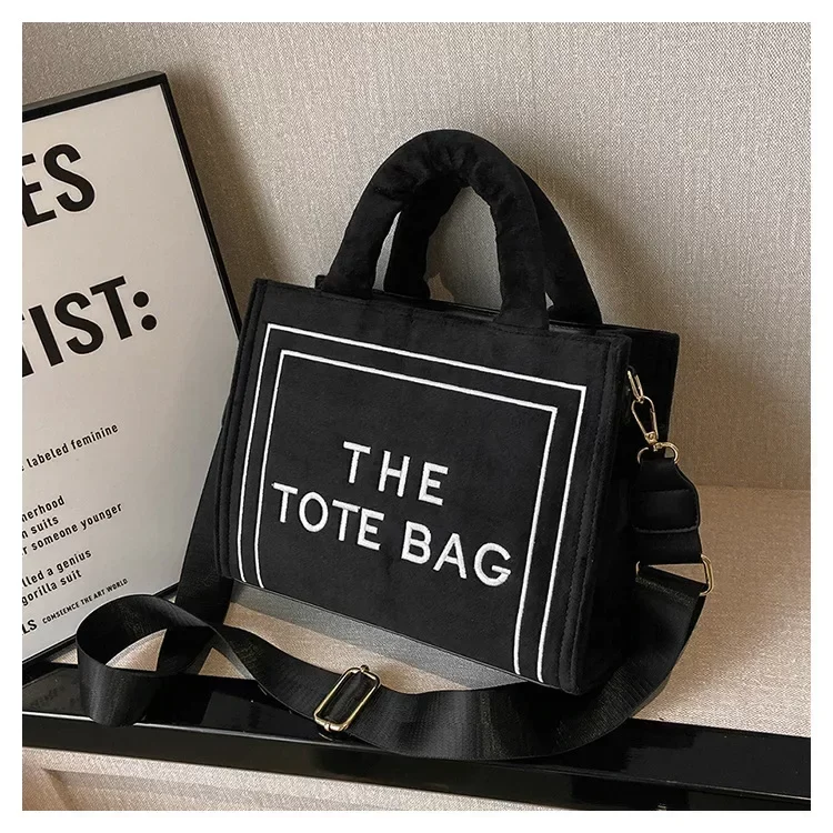 Female Square Tote Crossbody Bag Aesthetic Velour Elegant Letter Print Ladies Shoulder Bags Top Handle Women's Charisma Handbags_10