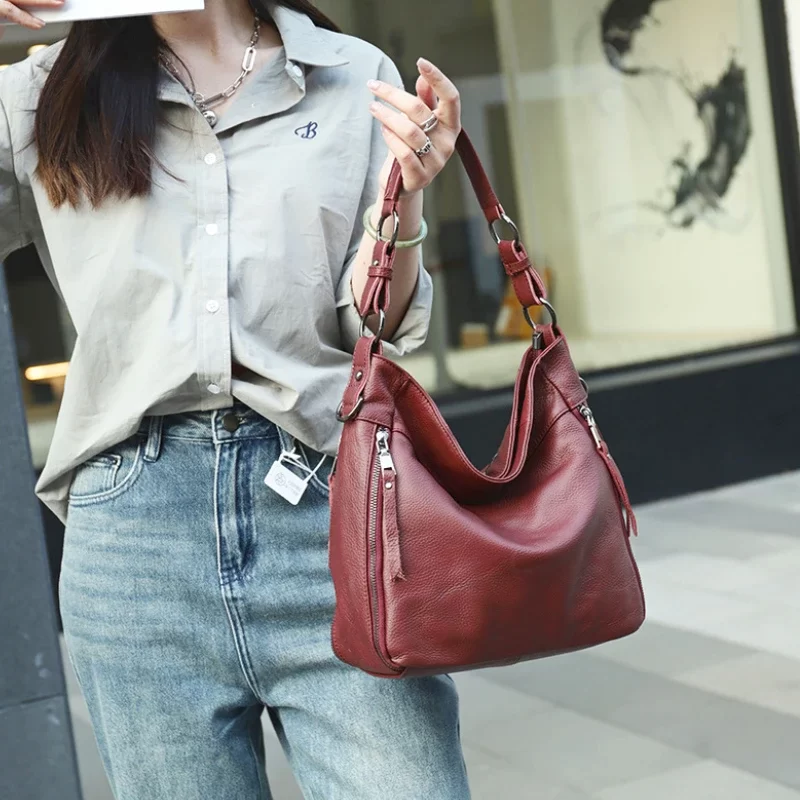 High Quality Women's Real Cow Leather Luxury Handbag, Versatile Ladies' Large Capacity Shoulder Crossbody High-end Commuting Bag_11