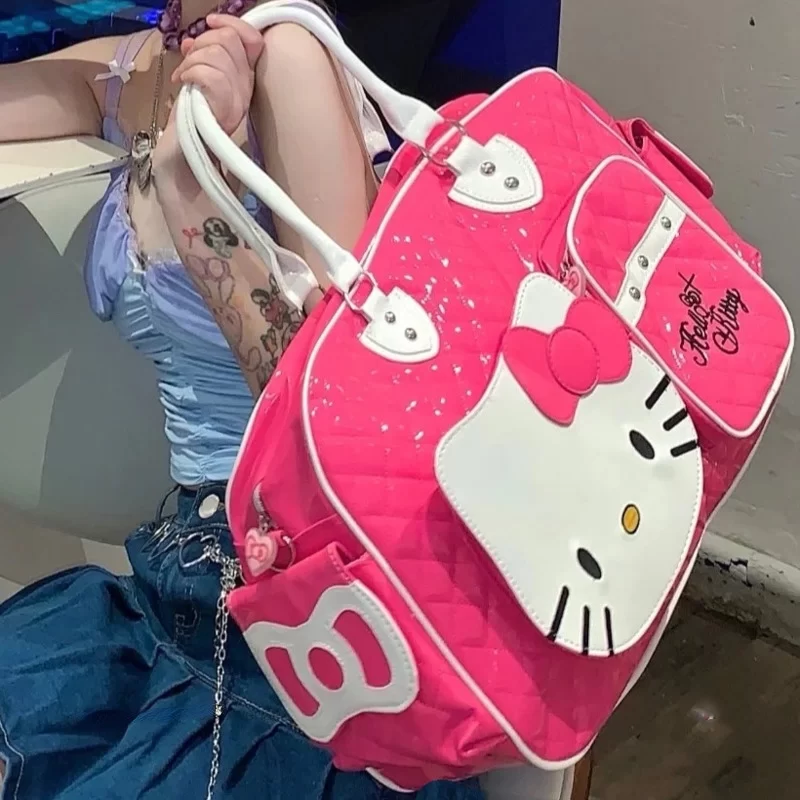 Sanrio Hello Kitty Large Capacity Crossbody Bag Pink Shoulder Bags For Women Y2k Sweet Girl PU Leather Handbag_3