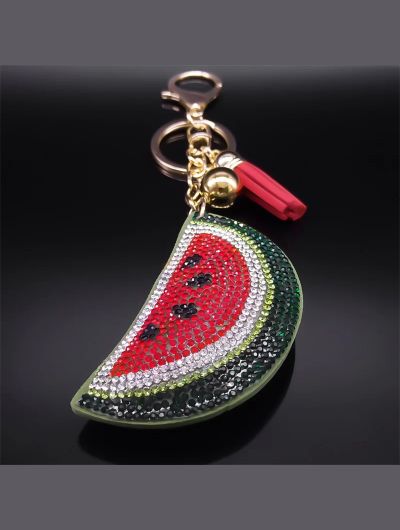 Kawaii Watermelon Full Crystal Key Chain Women Men Alloy Leather Gold Color Fruit Keyring Bag Car Accessories Jewelry K5100S05 2