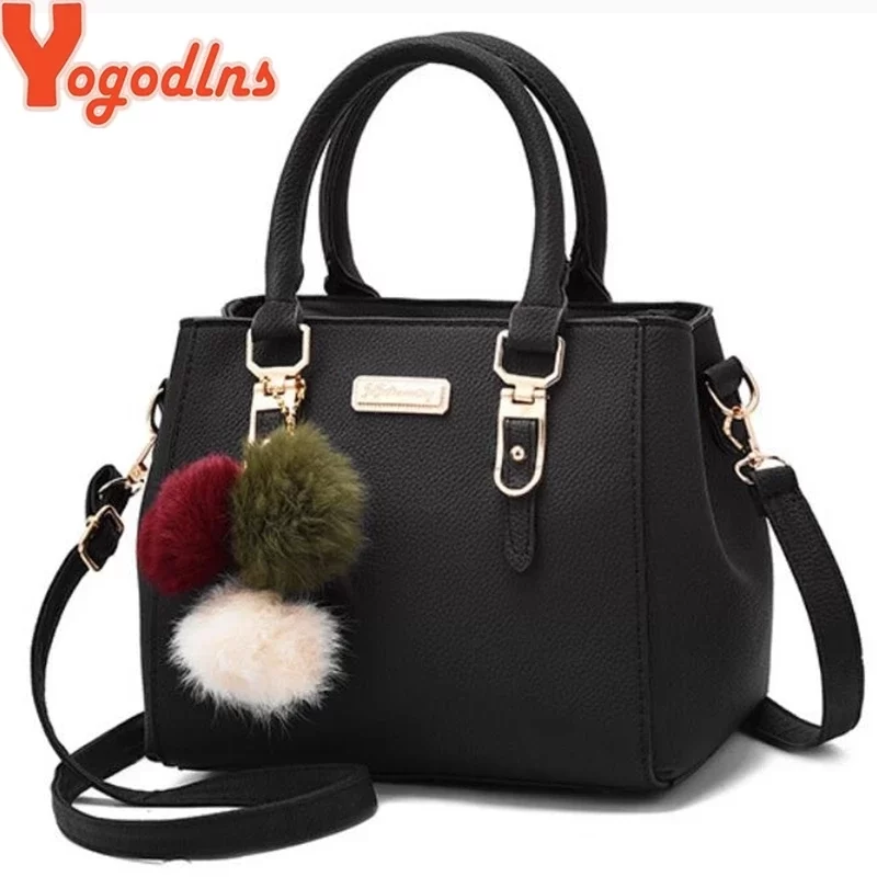 Yogodlns women beading pendant handbag ladies embossed shoulder bag ladies Messenger bag hairball bags high quality bag_1