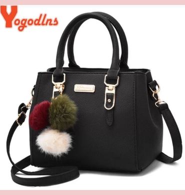 Yogodlns women beading pendant handbag ladies embossed shoulder bag ladies Messenger bag hairball bags high quality bag