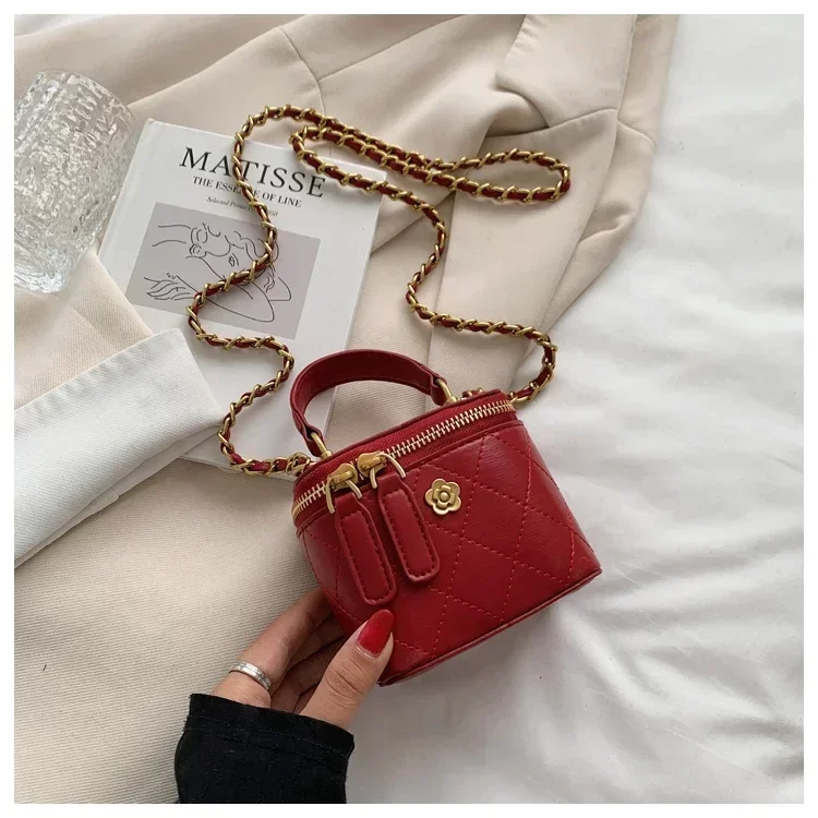 Small  Shoulder Bucket Bag For Women Classic Mini Clutches Female Small Square Box Crossbody Metal Chain Handbag_7