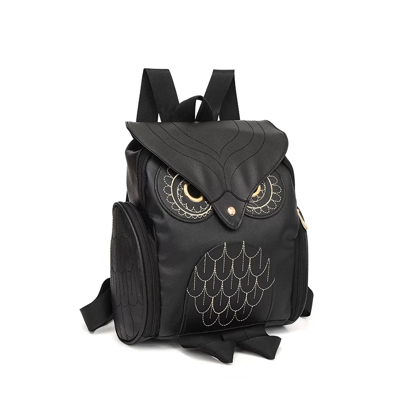 Women Backpack Stylish Cool Black PU Leather Owl Backpack Female Hot Sale Women Bag bagpack for girls_3