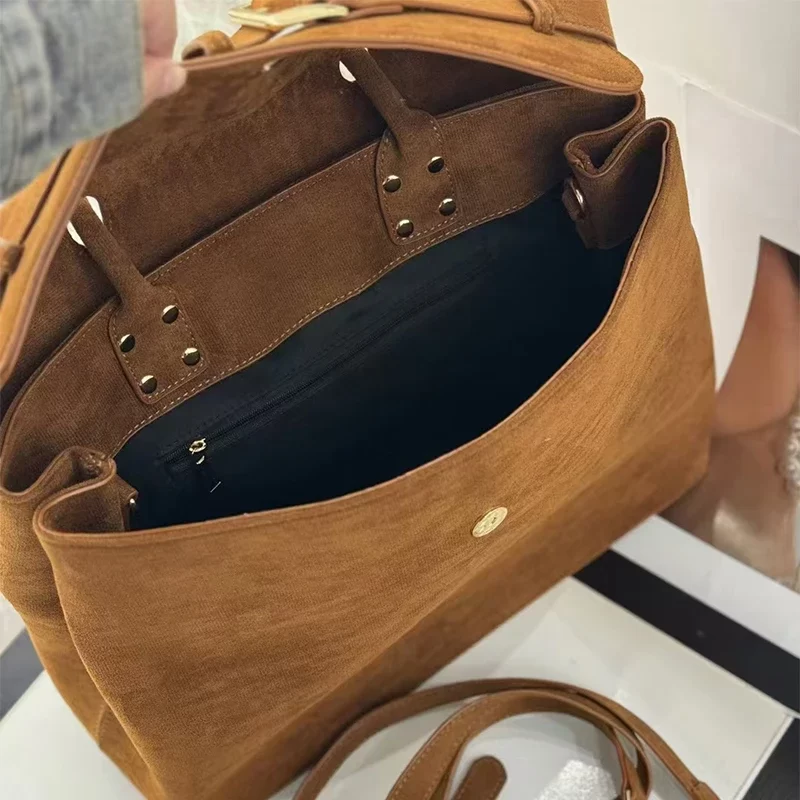 Suede Bag Brand Women Bag Frosted Suede Brown Women Totes Versatile Belt Bucklewomen Shoulder Bags Fashion Crossbody Handbags_5