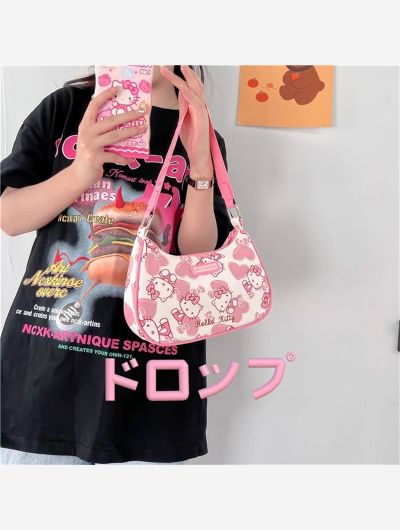 Kawaii Hello Kitty Kuromi My Melody Underarm Shoulder Bags Y2K Fashion Sanrio Cute Cartoon Messenger Tote Handbags Women Girls