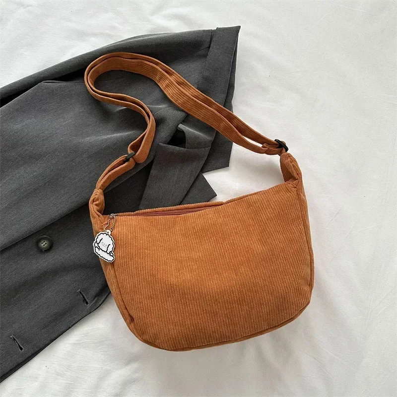 Black Corduroy Bags for Women Japanese Canvas Large Single Shoulder Crossbody Dumpling Bag Student Korean Casual Simple Handbag_8