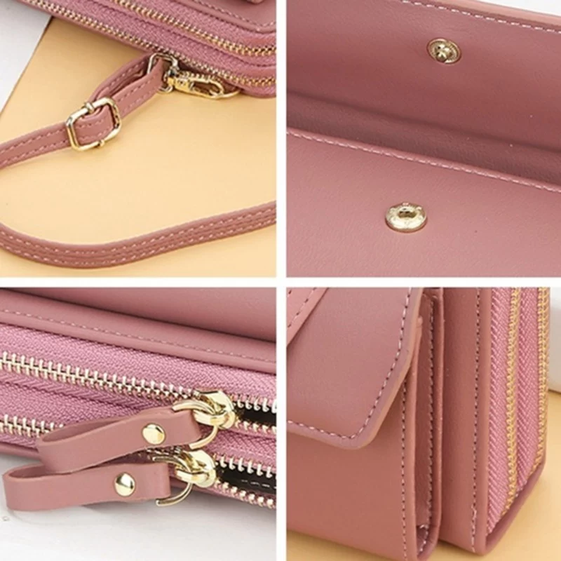 Women Long Wallet Korean Version Crossbody Bag Double Zipper Large Capacity Clutch Bag Shoulder Handbag Female Mobile Phone Bag_6