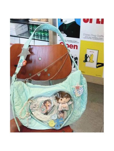 JIAERDI Heart Transparent Ita Bags Handbag Women Japanese Lace Soft Casual Crossbody Bags Female Sweet Cute Messenger Bag Y2k