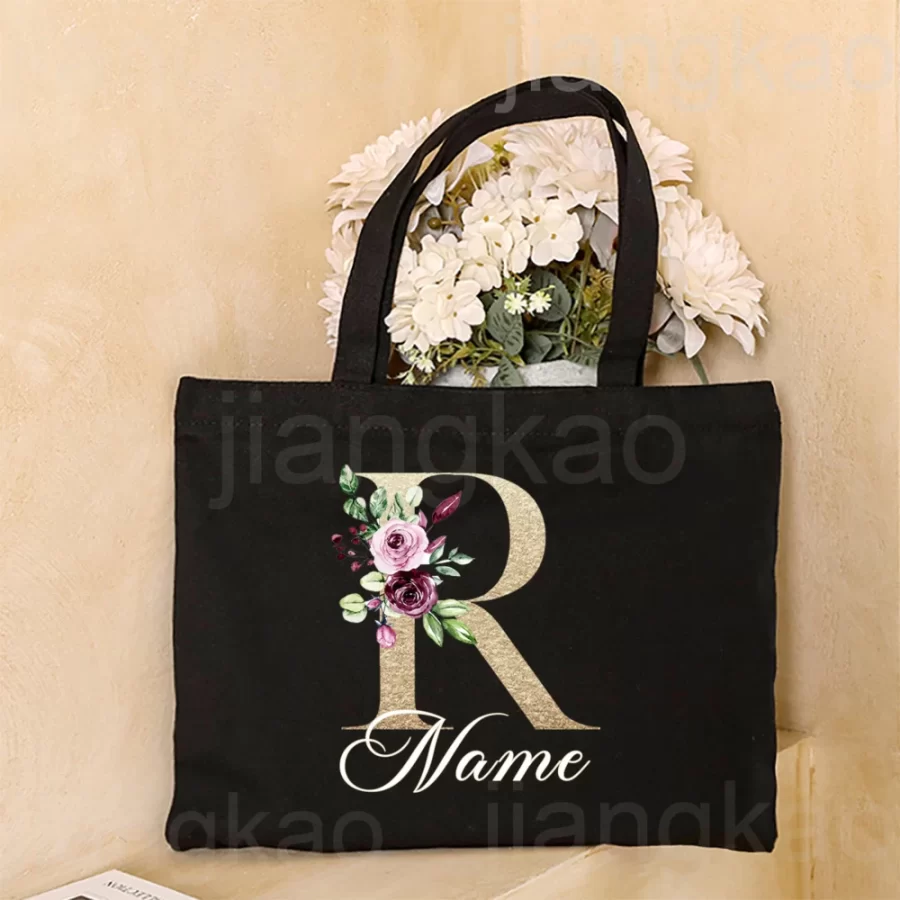 Personalized Initial with Name Tote Bag Women Canvas Shoulder Bags Monogram Shopping Bag Handbags Birthday Wedding Gifts for Her_23