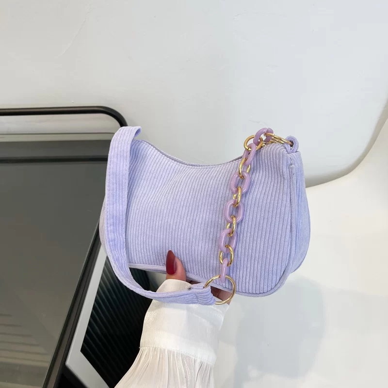 Korean Fashion Vintage Handbags Women Summer Corduroy Underarm Bag Zipper Shoulder Small Bags Female Soft Casual Clutch Handbag_6