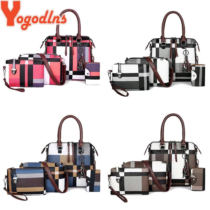 Luxury Handbags plaid Women Bags Designer New tassel Purses and Handbags Set 4 Pieces Bags Female Feminina travel tote_1