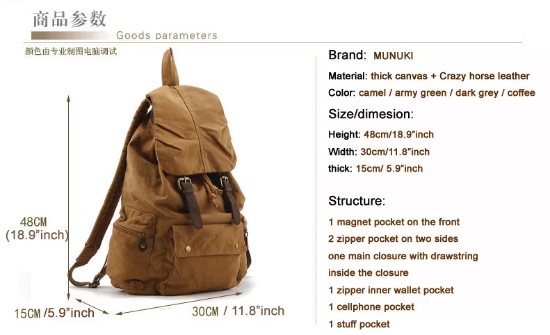 Fashion Vintage Leather military Canvas Backpack Men School Bag drawstring backpack Women Bagpack male Rucksack Teenager mochila_2