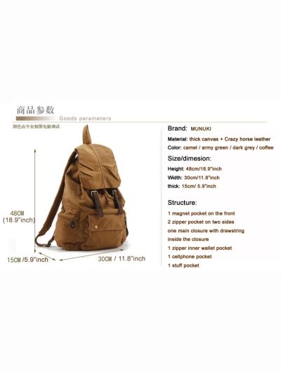 Fashion Vintage Leather military Canvas Backpack Men School Bag drawstring backpack Women Bagpack male Rucksack Teenager mochila