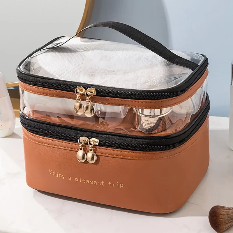 2024 Waterproof PVC Women Cosmetic Bag Portable Traveling Leather Toiletries Big Capacity Travel Makeup Organizer_9