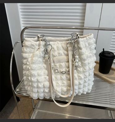 Large Capacity Ladies Tote Bag Fashion Plaid Women's Beaded Chain Shoulder Bags Soft Fabric Commuter Female Handbags Purse